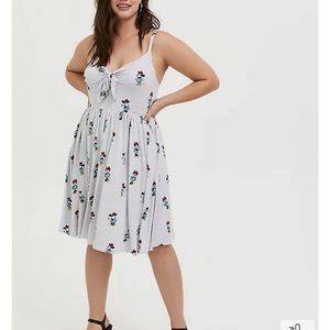 HER UNIVERSE DISNEY RETRO MINNIE MOUSE BOW FRONT GREY STRIPE DRESS